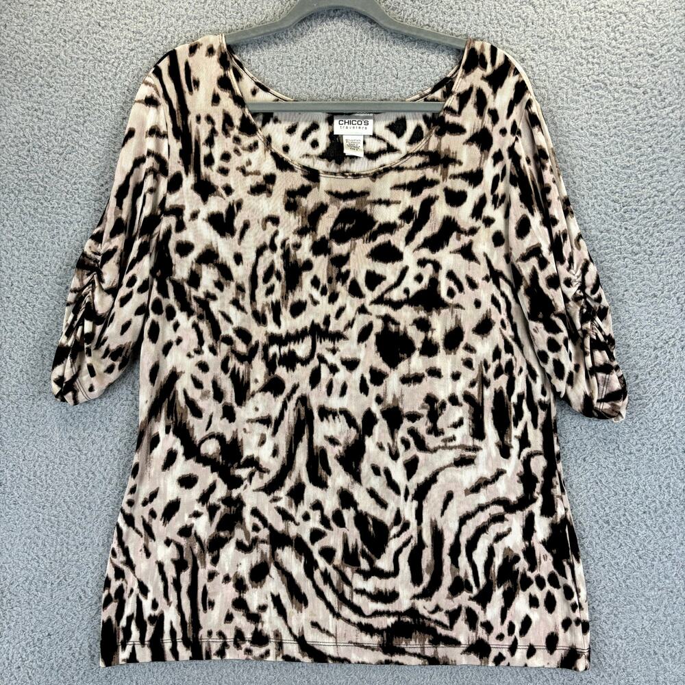 Chicos Top Large Mob Wife Leopard Boho Animal Print Slinky Stretchy Bold Travel